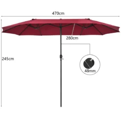 Ø480 cm Doppelsonnenschirm Marktschirm mit Kurbel & UV Schutz Gartenschirm