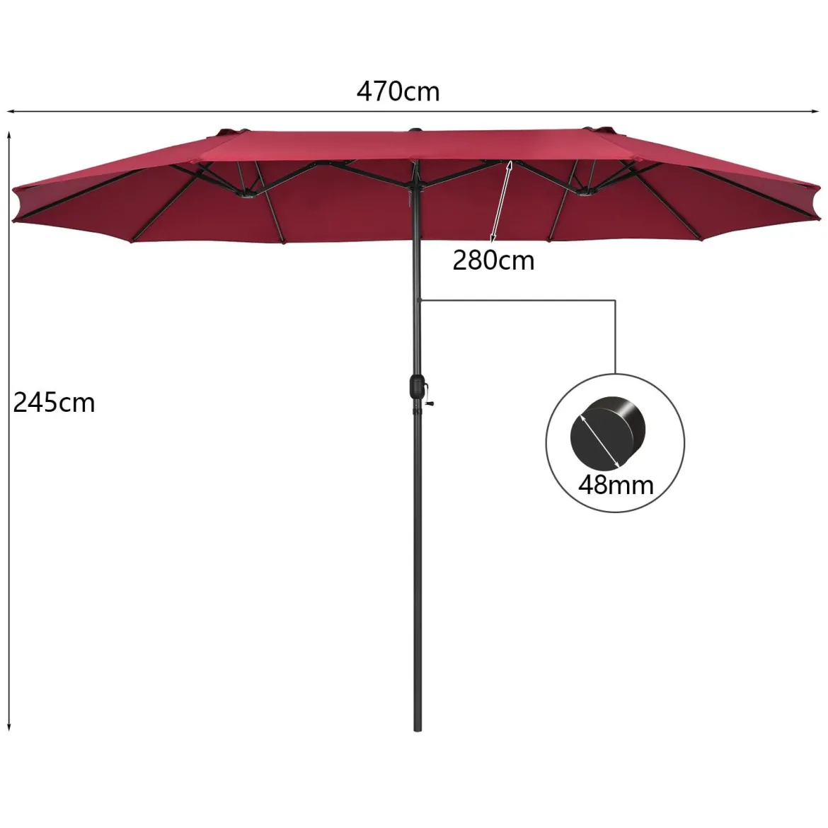 Ø480 cm Doppelsonnenschirm Marktschirm mit Kurbel & UV Schutz Gartenschirm