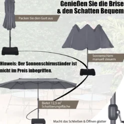 Ø480 cm Doppelsonnenschirm Marktschirm mit Kurbel & UV Schutz Gartenschirm