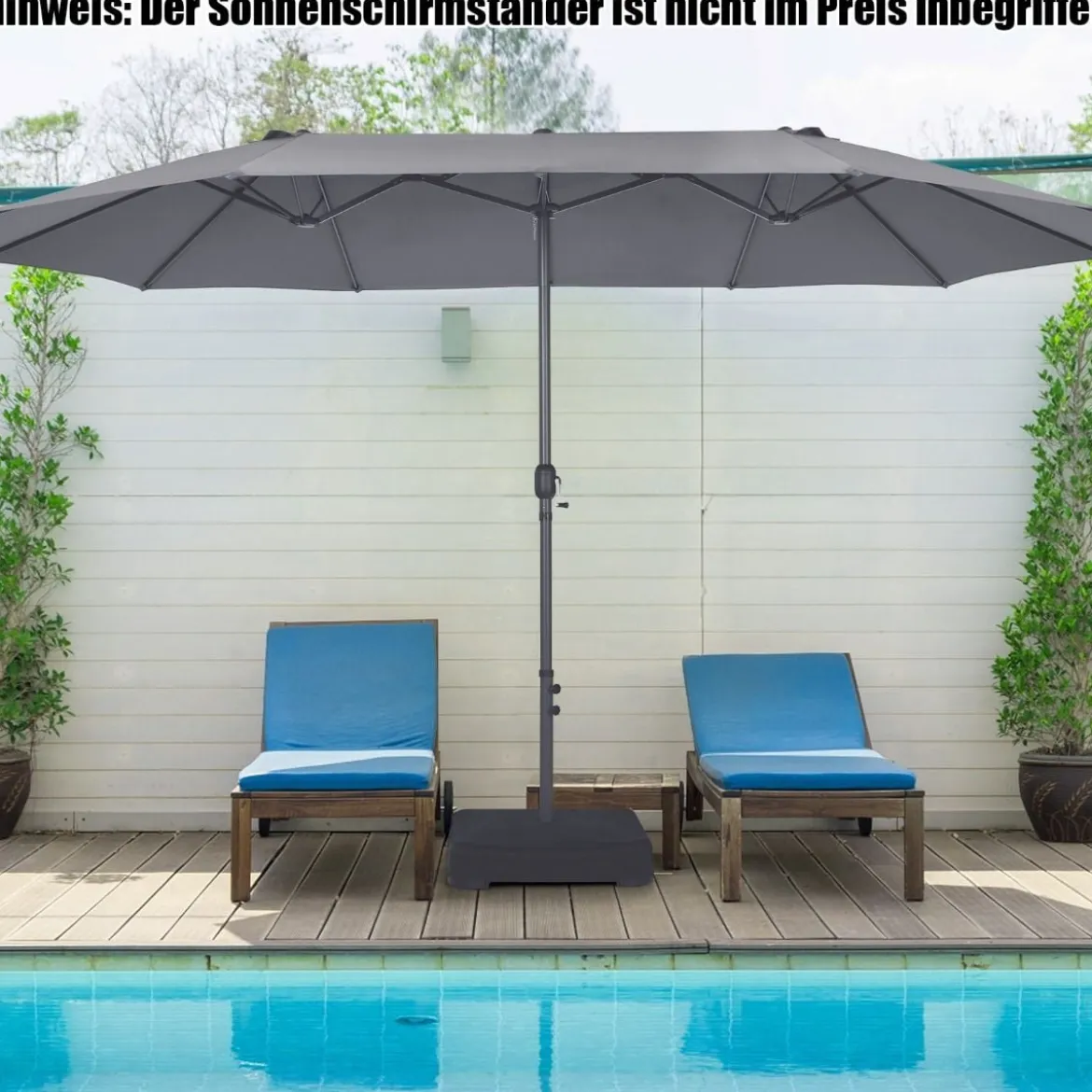 Ø480 cm Doppelsonnenschirm Marktschirm mit Kurbel & UV Schutz Gartenschirm