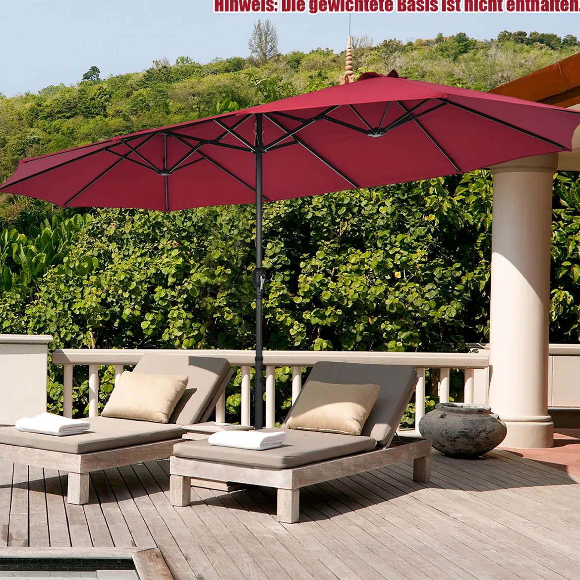 Ø480 cm Doppelsonnenschirm Marktschirm mit Kurbel & UV Schutz Gartenschirm