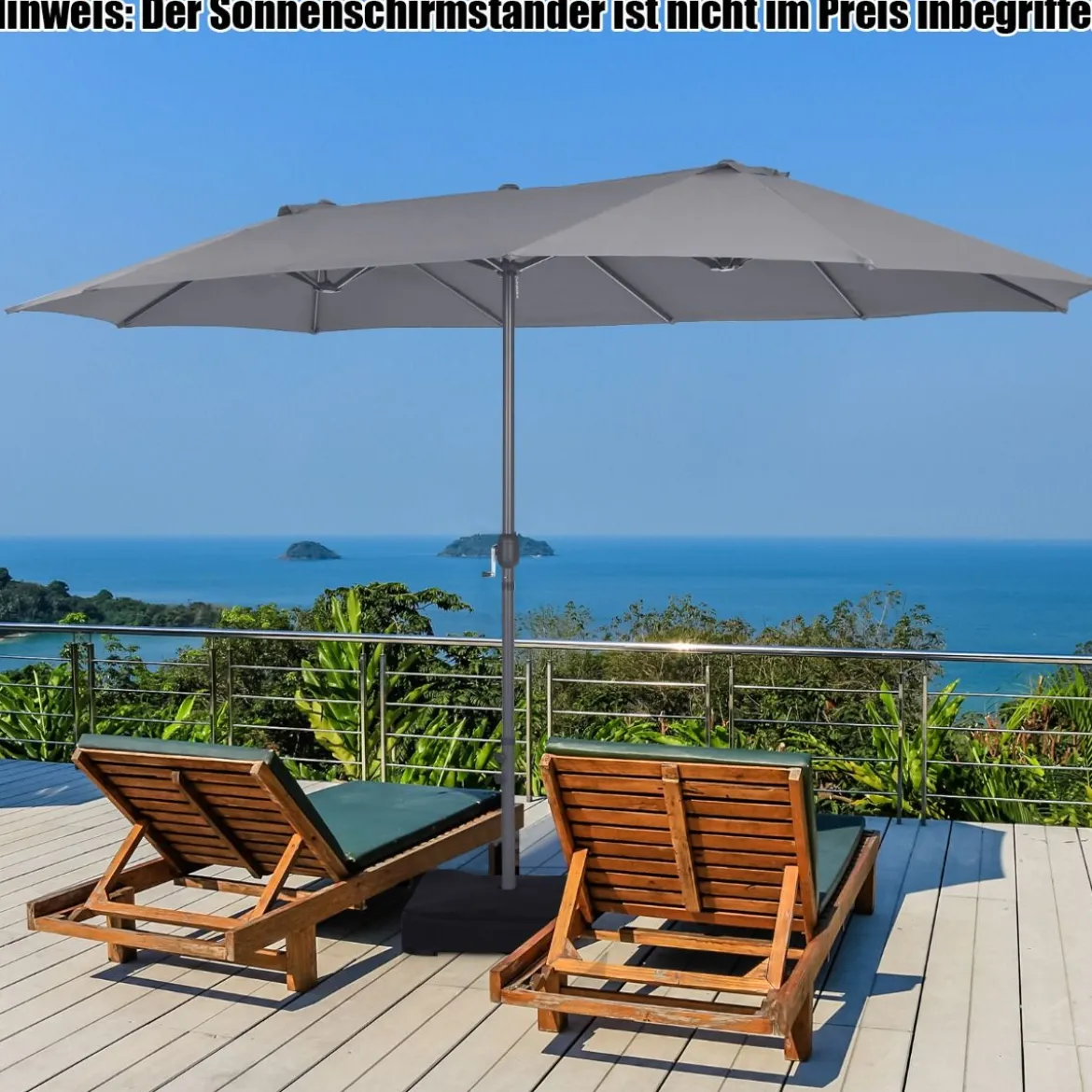 Ø480 cm Doppelsonnenschirm Marktschirm mit Kurbel & UV Schutz Gartenschirm
