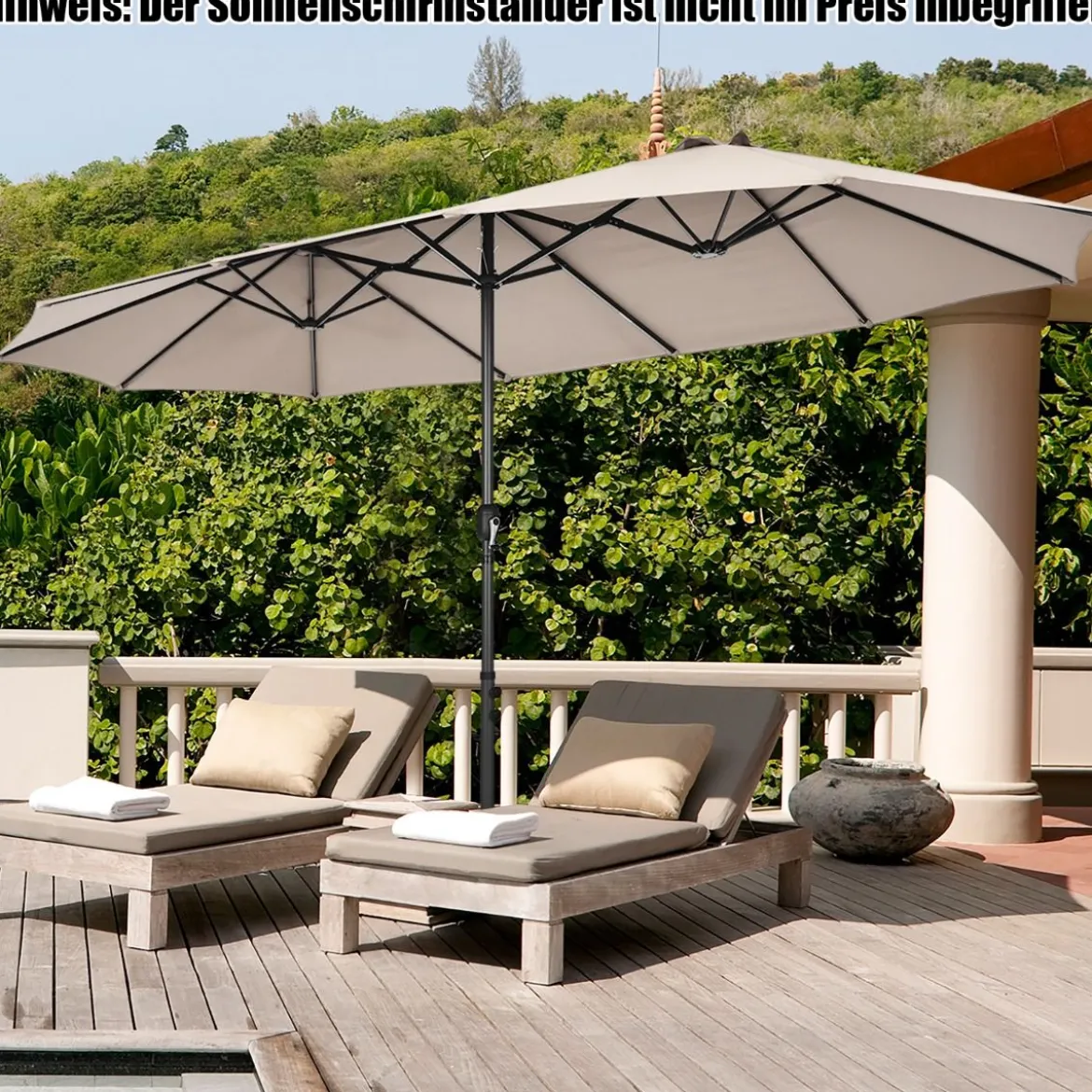 Ø480 cm Doppelsonnenschirm Marktschirm mit Kurbel & UV Schutz Gartenschirm