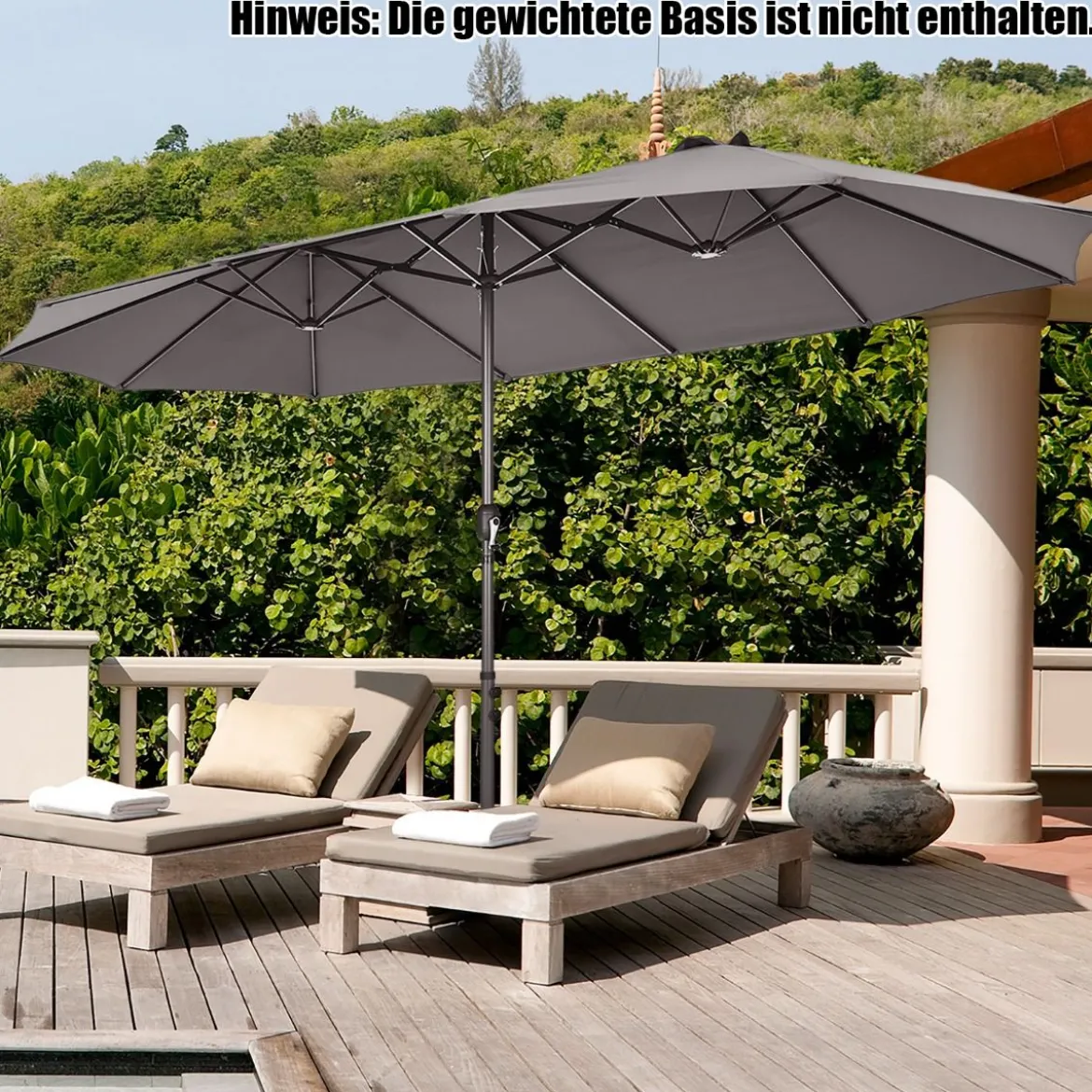 Ø480 cm Doppelsonnenschirm Marktschirm mit Kurbel & UV Schutz Gartenschirm