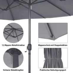 Ø480 cm Doppelsonnenschirm Marktschirm mit Kurbel & UV Schutz Gartenschirm