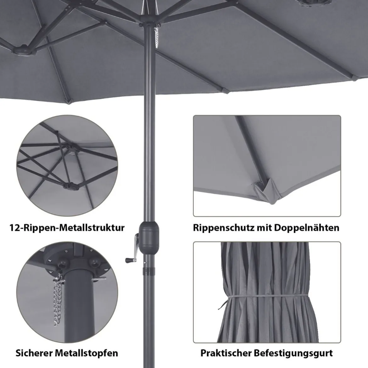 Ø480 cm Doppelsonnenschirm Marktschirm mit Kurbel & UV Schutz Gartenschirm
