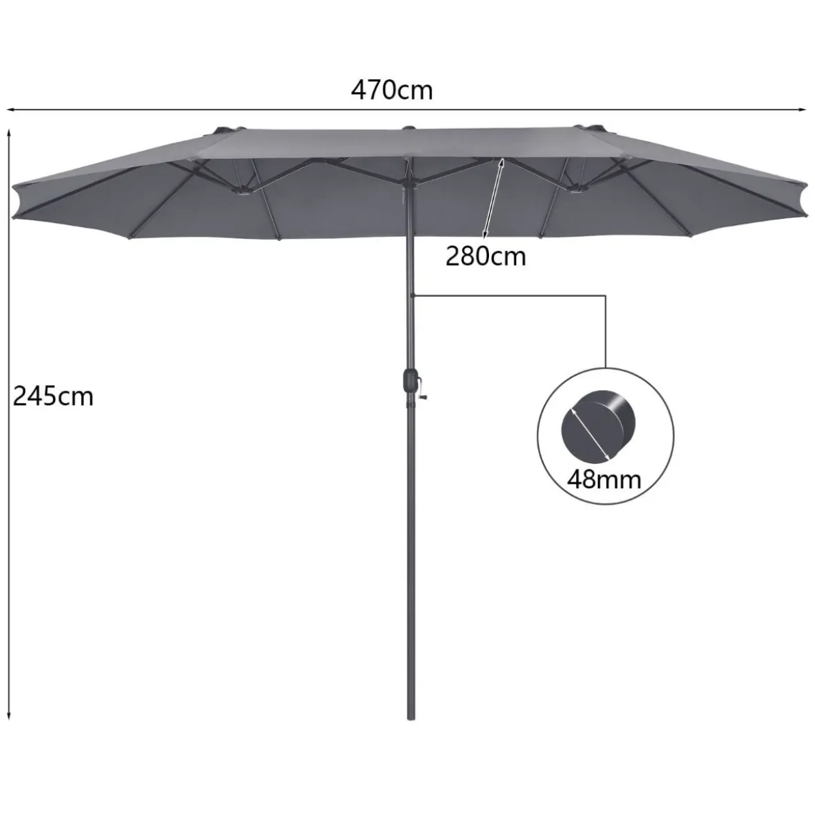Ø480 cm Doppelsonnenschirm Marktschirm mit Kurbel & UV Schutz Gartenschirm