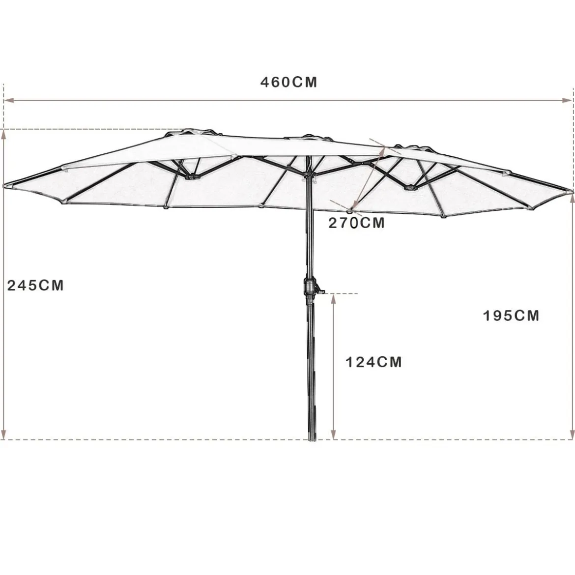 Ø480 cm Doppelsonnenschirm Marktschirm mit Kurbel & UV Schutz Gartenschirm