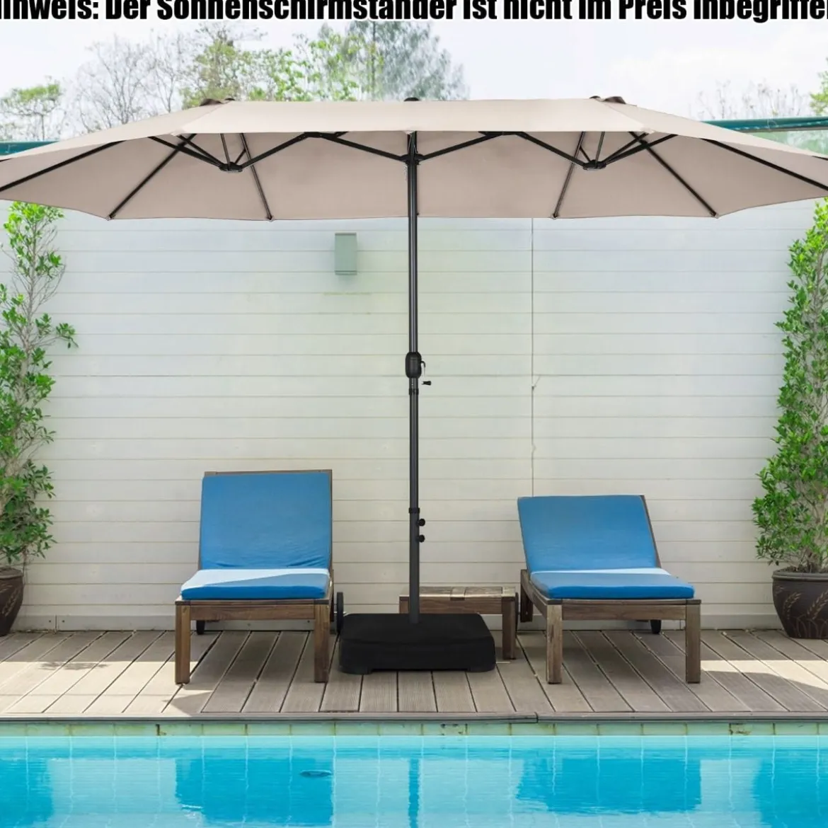 Ø480 cm Doppelsonnenschirm Marktschirm mit Kurbel & UV Schutz Gartenschirm