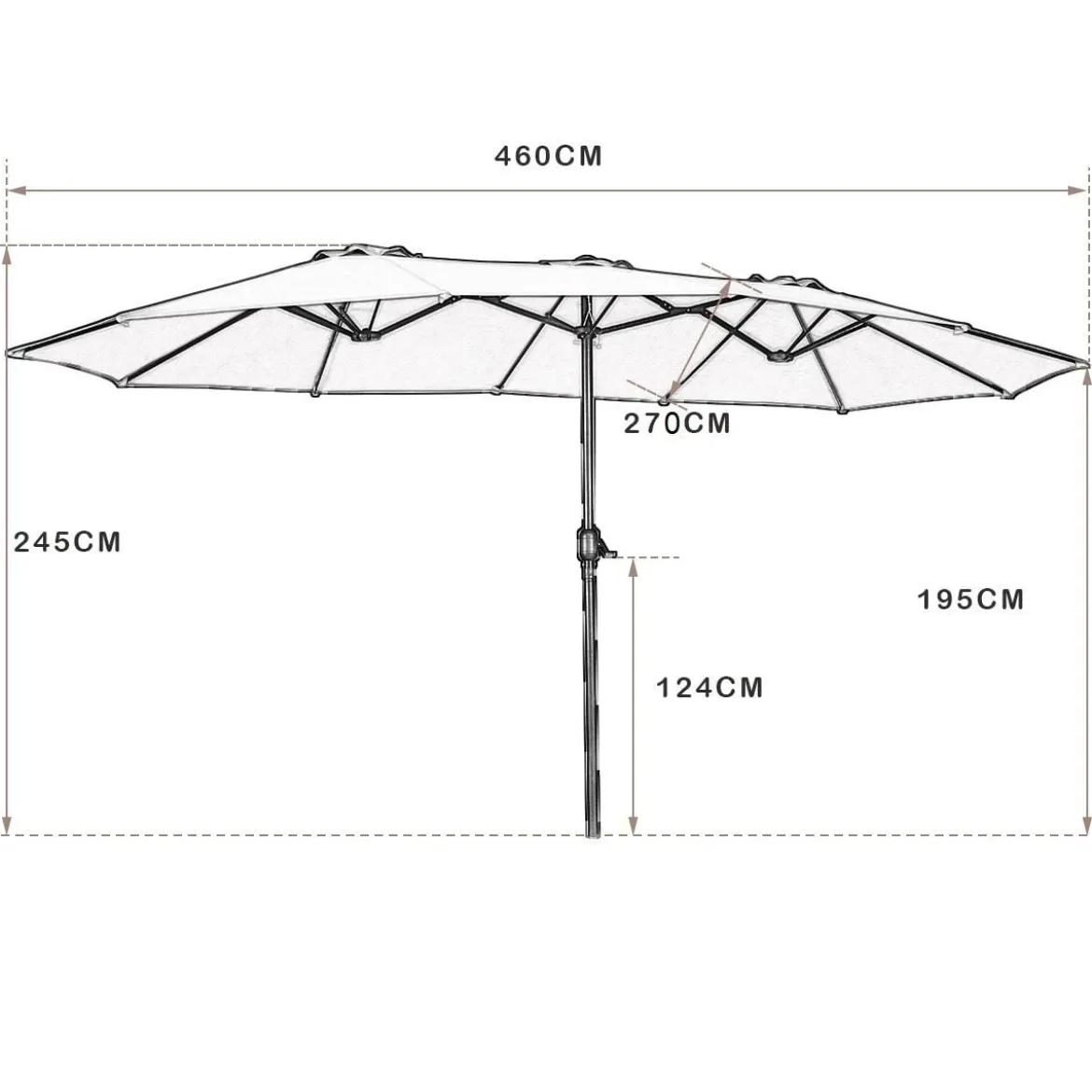 Ø480 cm Doppelsonnenschirm Marktschirm mit Kurbel & UV Schutz Gartenschirm