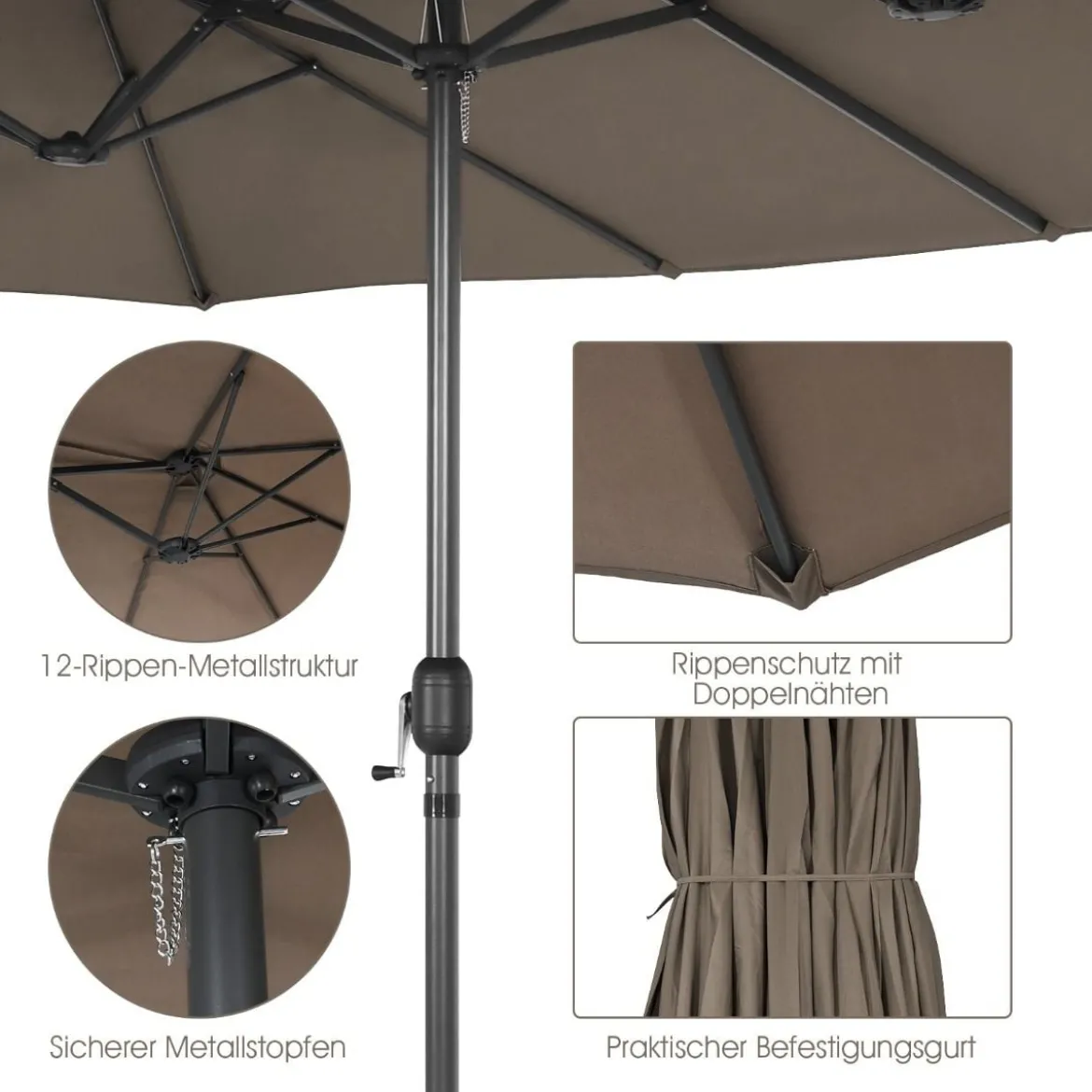 Ø480 cm Doppelsonnenschirm Marktschirm mit Kurbel & UV Schutz Gartenschirm