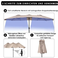 Ø480 cm Doppelsonnenschirm Marktschirm mit Kurbel & UV Schutz Gartenschirm