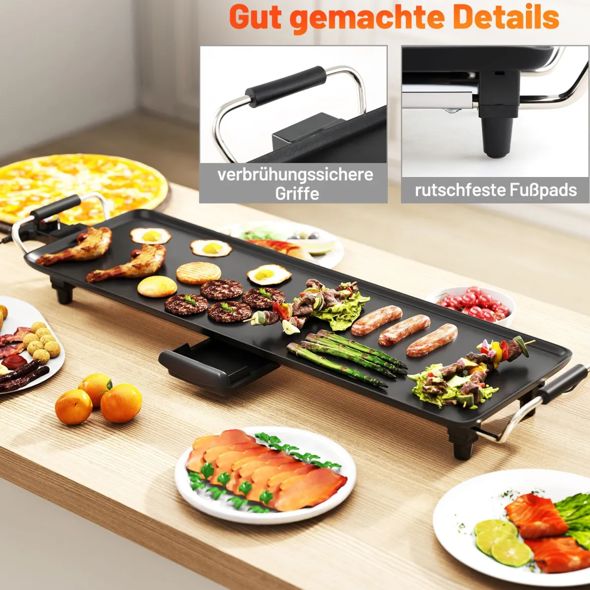 70cm Elektrische Grillplatte Teppanyaki Grill Antihaftbeschichtet BBQ-Grill Elektrogrill