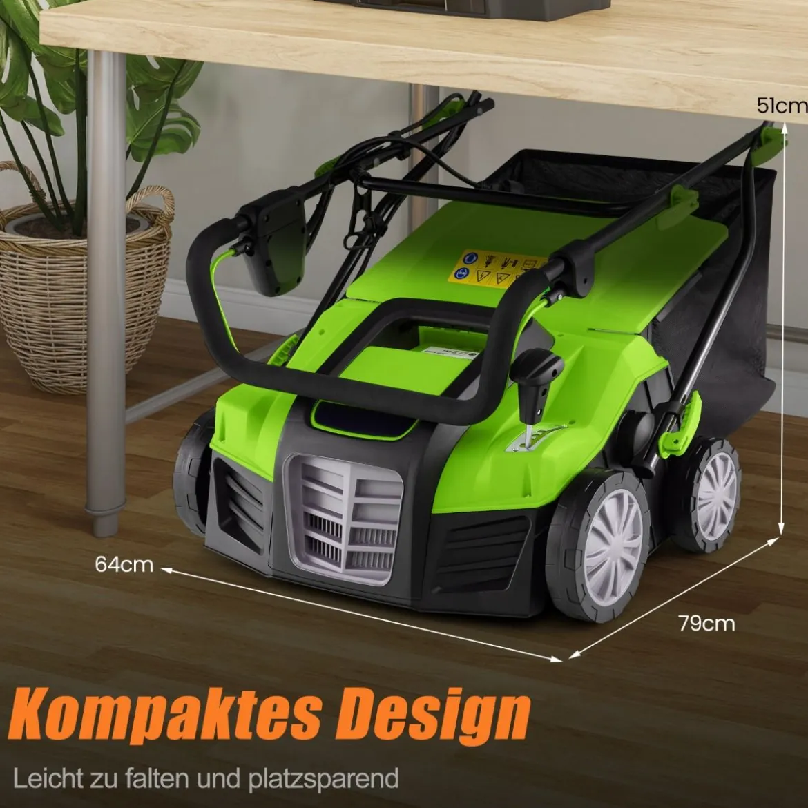 41 cm Elektrischer Vertikutierer & Rasenlüfter 15A 2-in-1 Rasenvertikutierer mit 3-Positionen Höhenverstellung
