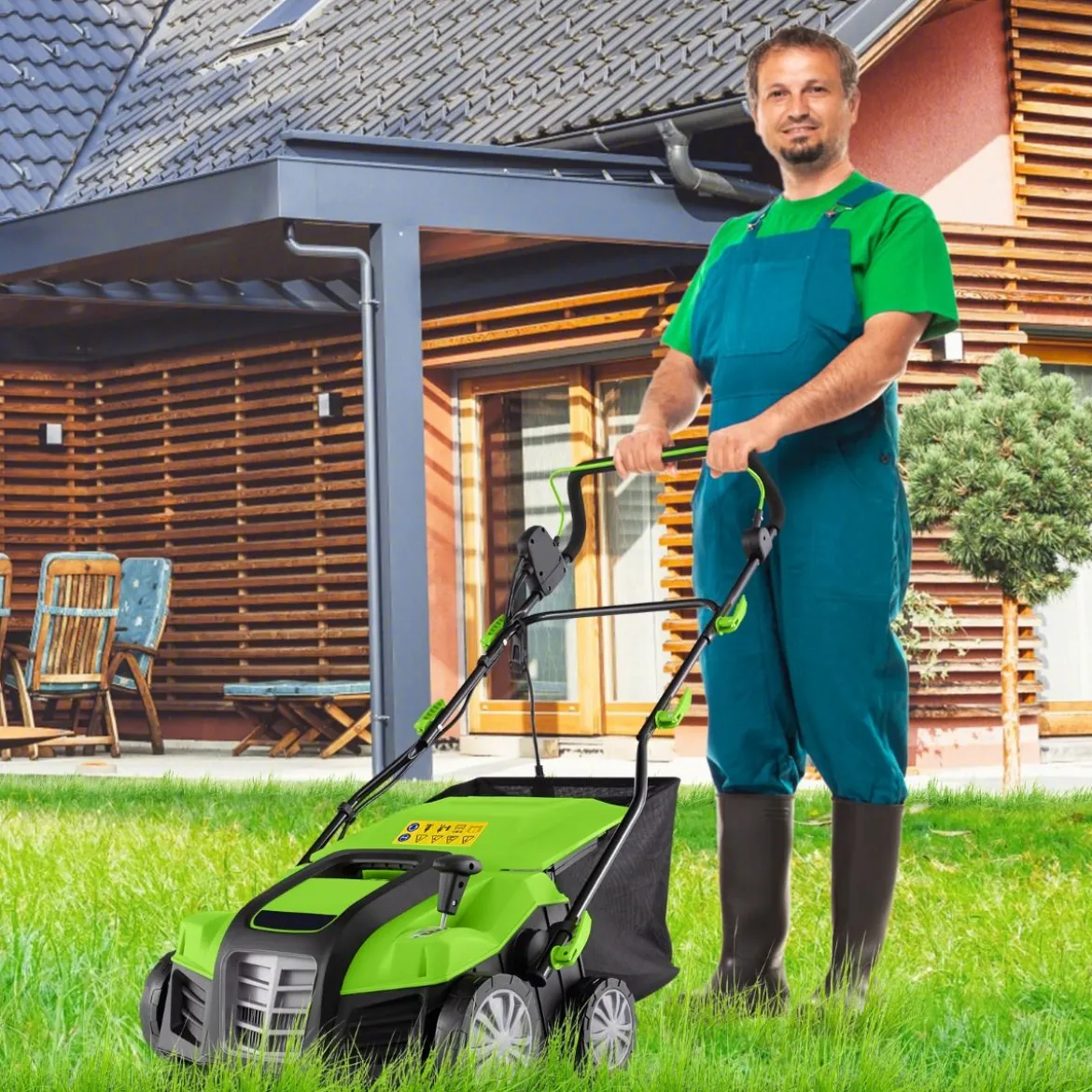 41 cm Elektrischer Vertikutierer & Rasenlüfter 15A 2-in-1 Rasenvertikutierer mit 3-Positionen Höhenverstellung
