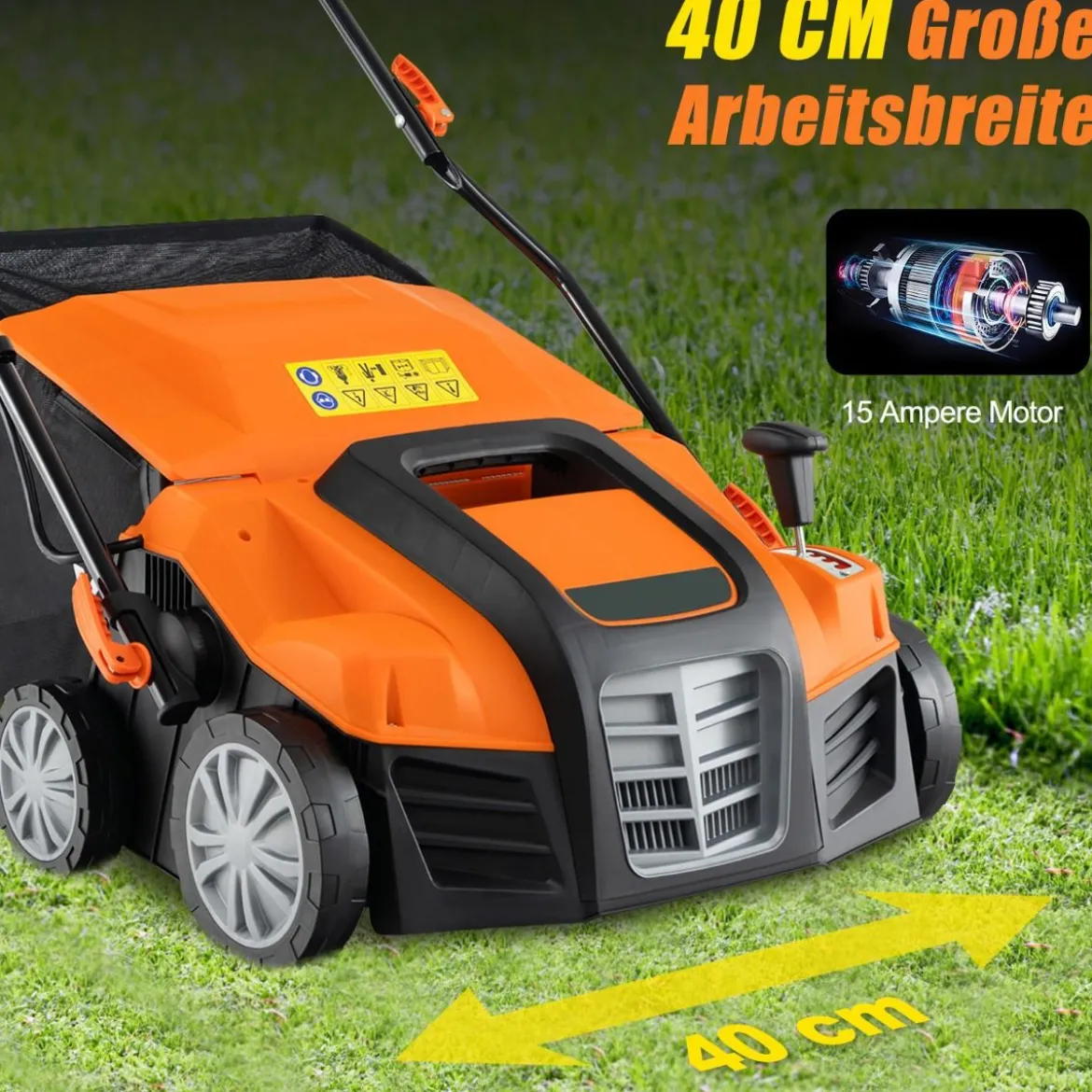 41 cm Elektrischer Vertikutierer & Rasenlüfter 15A 2-in-1 Rasenvertikutierer mit 3-Positionen Höhenverstellung