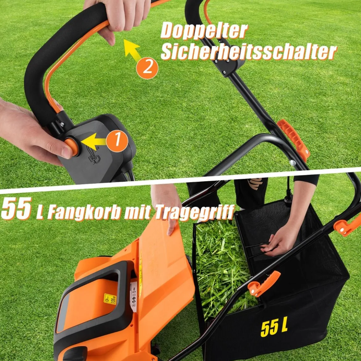 41 cm Elektrischer Vertikutierer & Rasenlüfter 15A 2-in-1 Rasenvertikutierer mit 3-Positionen Höhenverstellung