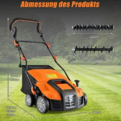 41 cm Elektrischer Vertikutierer & Rasenlüfter 15A 2-in-1 Rasenvertikutierer mit 3-Positionen Höhenverstellung