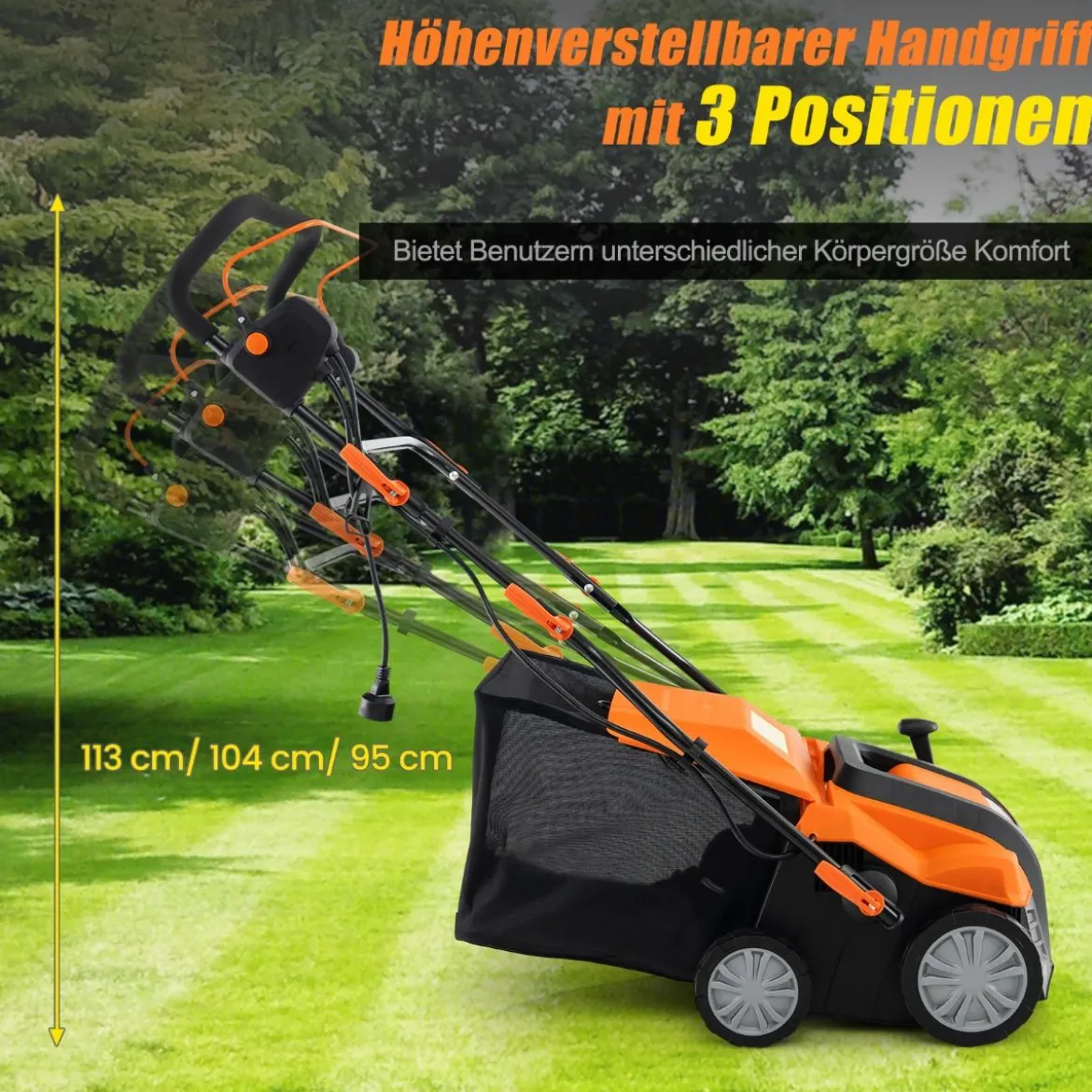 41 cm Elektrischer Vertikutierer & Rasenlüfter 15A 2-in-1 Rasenvertikutierer mit 3-Positionen Höhenverstellung