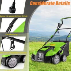 41 cm Elektrischer Vertikutierer & Rasenlüfter 15A 2-in-1 Rasenvertikutierer mit 3-Positionen Höhenverstellung