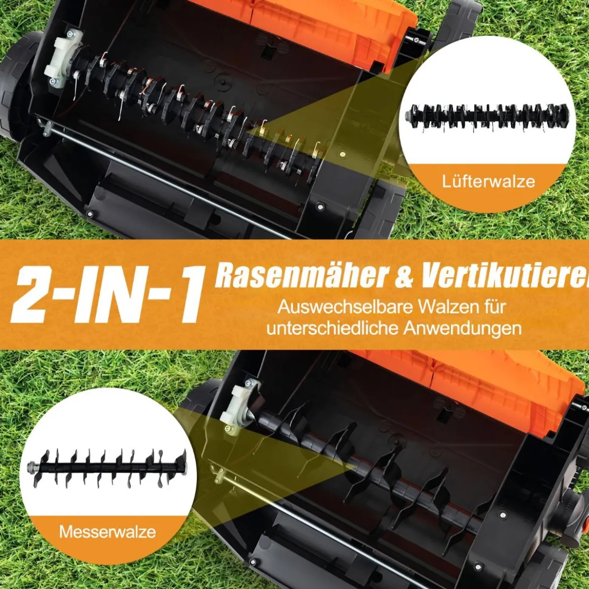 41 cm Elektrischer Vertikutierer & Rasenlüfter 15A 2-in-1 Rasenvertikutierer mit 3-Positionen Höhenverstellung