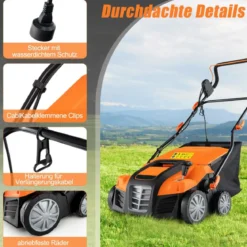 41 cm Elektrischer Vertikutierer & Rasenlüfter 15A 2-in-1 Rasenvertikutierer mit 3-Positionen Höhenverstellung