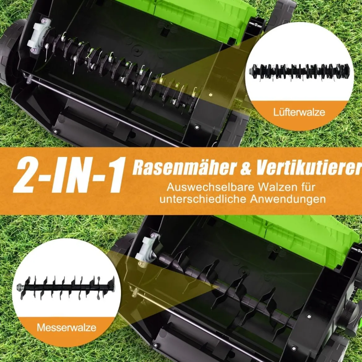 41 cm Elektrischer Vertikutierer & Rasenlüfter 15A 2-in-1 Rasenvertikutierer mit 3-Positionen Höhenverstellung