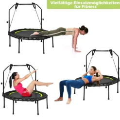 Ø102 cm Faltbares Fitness Trampolin Minitrampolin 109 - 129 cm Höhenverstellbar Schwarz + Grün