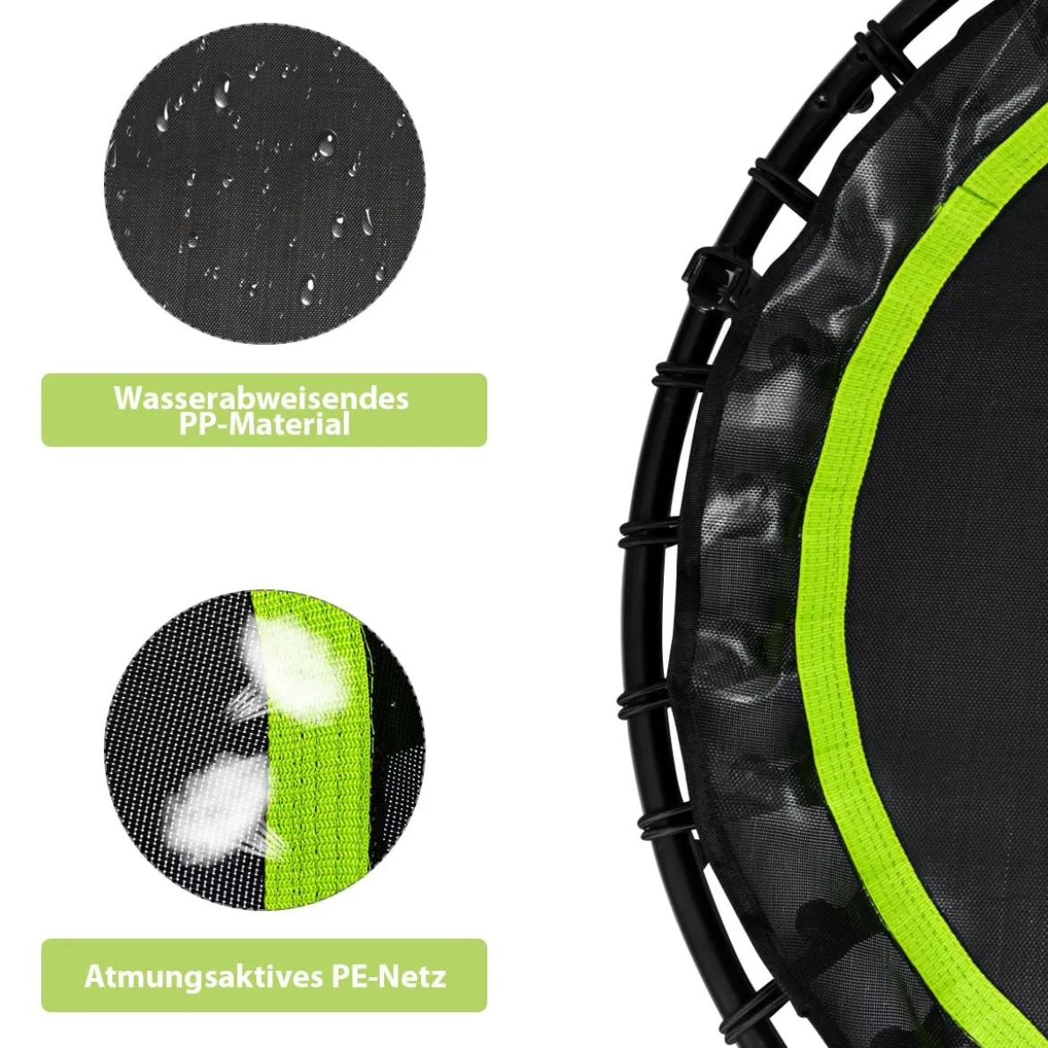 Ø102 cm Faltbares Fitness Trampolin Minitrampolin 109 - 129 cm Höhenverstellbar Schwarz + Grün