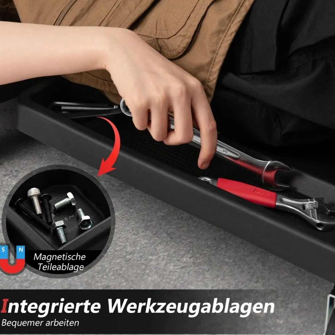 108 cm faltbares Rollbrett Werkstatt Montagerollbrett mit gepolstertem Kopfstütze Schwarz