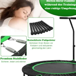 Ø120 cm Faltbares Trampolin Fitness-Trampolin mit verstellbarem Griff Grün + Schwarz