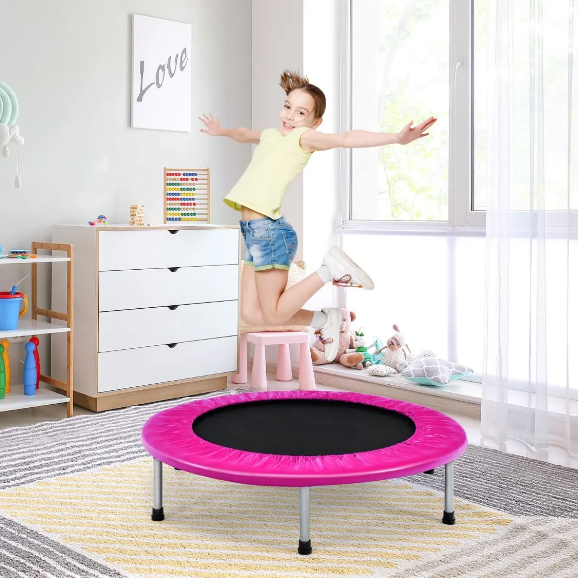 Ø 97 cm faltbares Trampolin Mini-Falttrampolin für Kinder tragbar Rosa