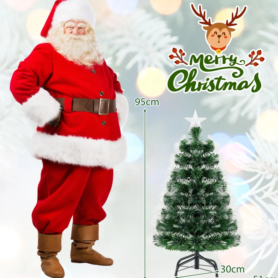 95 cm faseroptischer Weihnachtsbaum künstlicher Tannenbaum mit 93 Zweigspitzen Stern als Baumspitze Grün