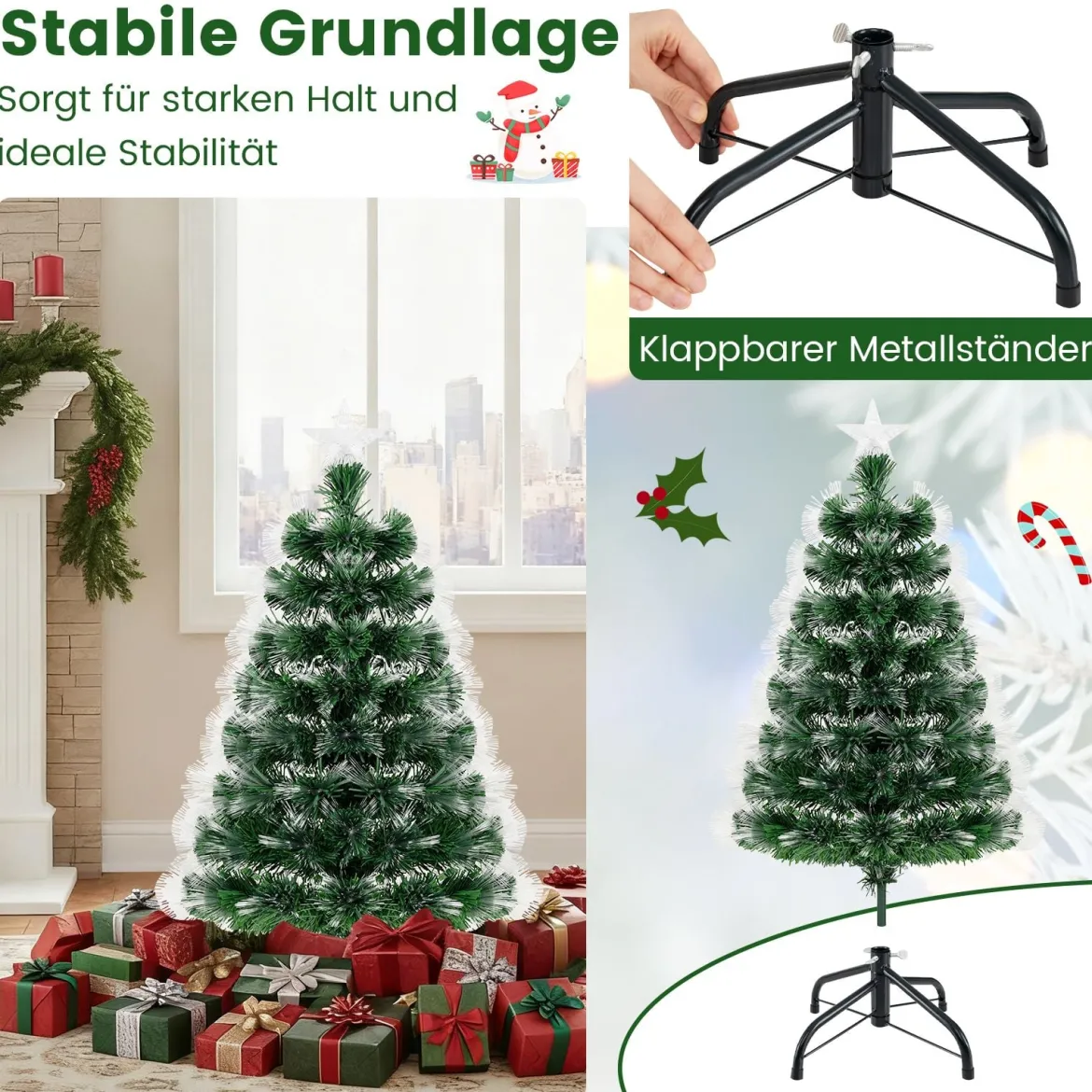95 cm faseroptischer Weihnachtsbaum künstlicher Tannenbaum mit 93 Zweigspitzen Stern als Baumspitze Grün