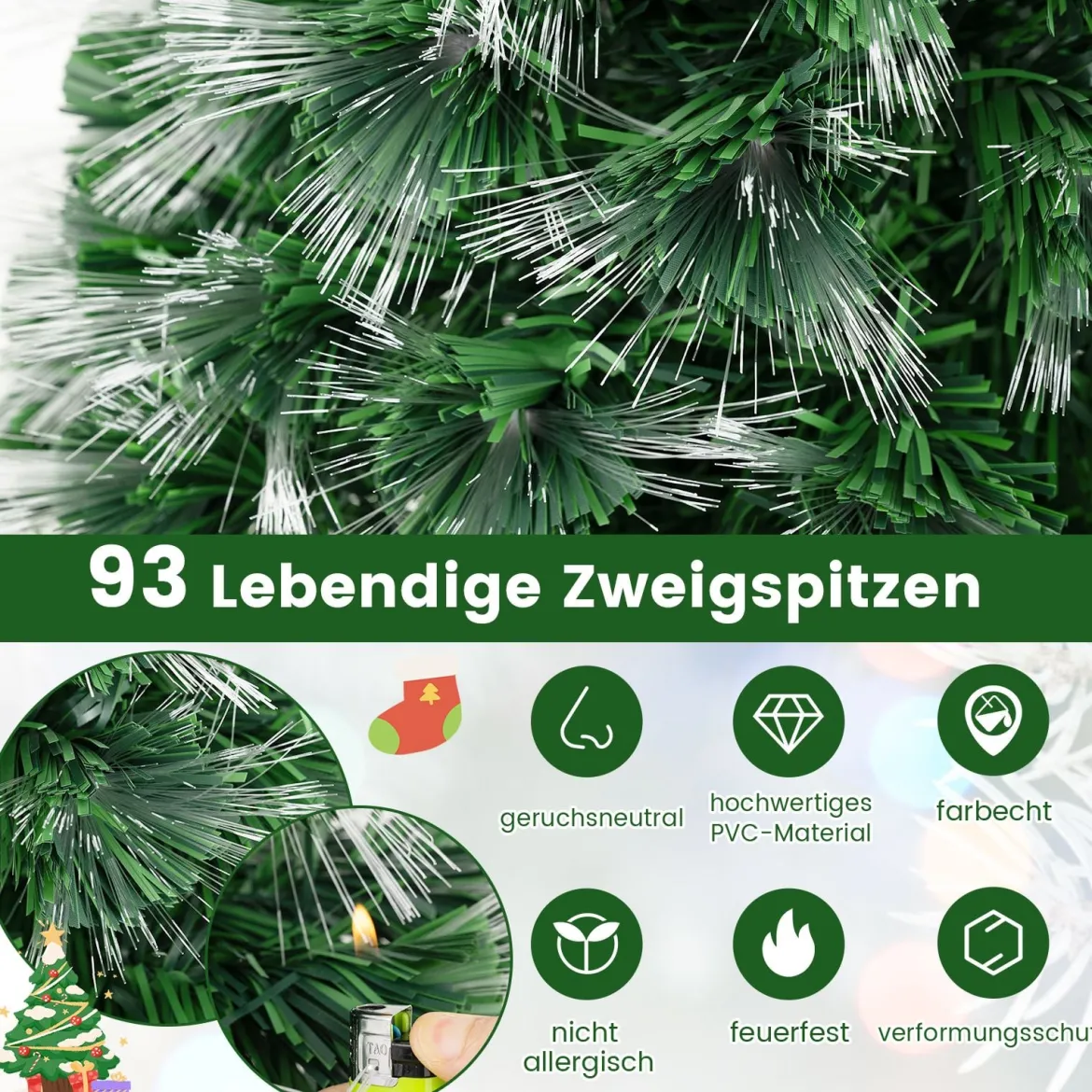 95 cm faseroptischer Weihnachtsbaum künstlicher Tannenbaum mit 93 Zweigspitzen Stern als Baumspitze Grün