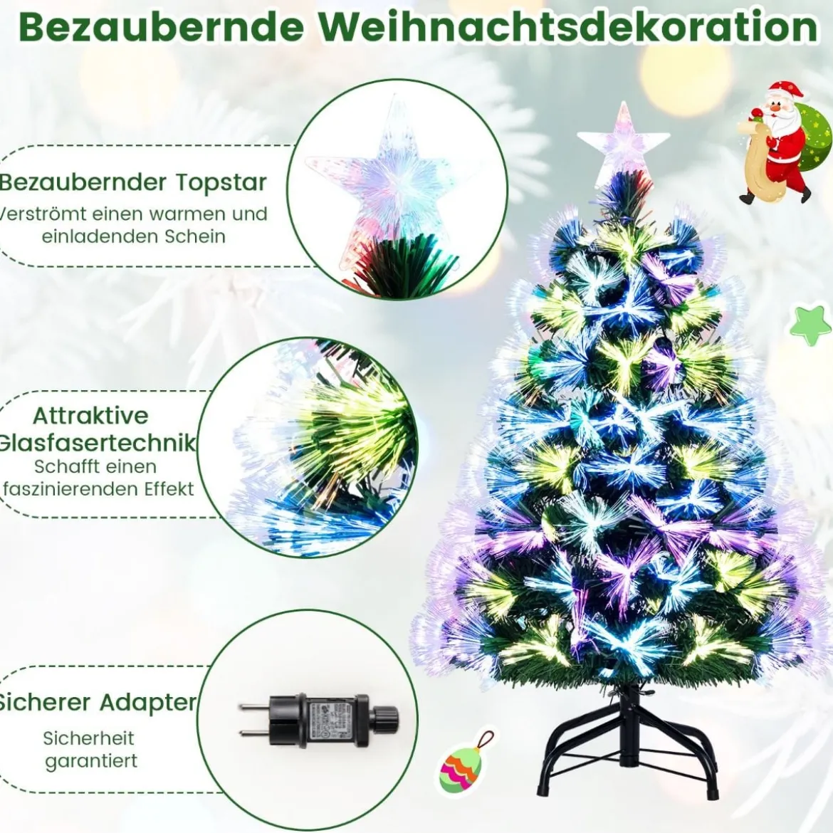 95 cm faseroptischer Weihnachtsbaum künstlicher Tannenbaum mit 93 Zweigspitzen Stern als Baumspitze Grün