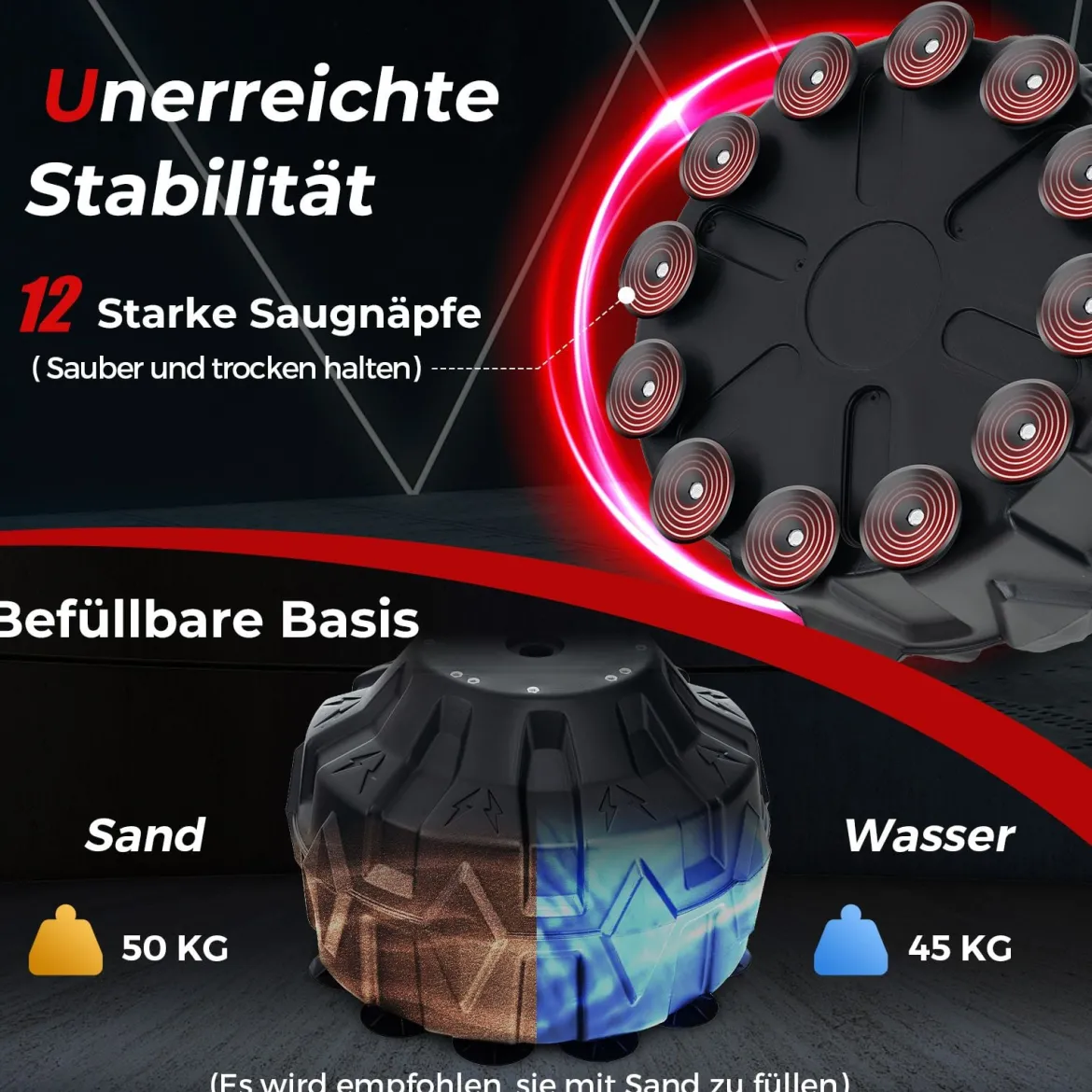 178 cm Freistehender Boxsack Standboxsack mit Befüllbarem Saugfuß MMA Kickboxsack Punching Ball