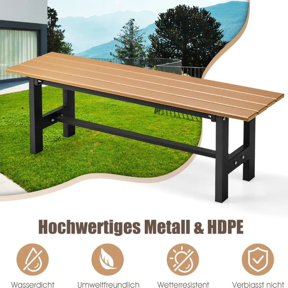 120 cm Gartenbank 2-Sitzer Sitzbank bis 300kg Belastbar Allwetter-Parkbank aus HDPE Braun