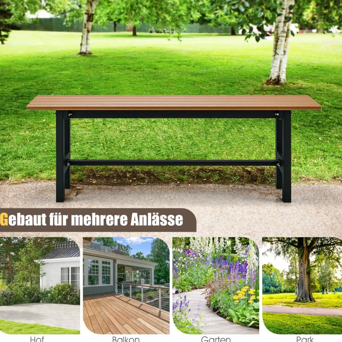 120 cm Gartenbank 2-Sitzer Sitzbank bis 300kg Belastbar Allwetter-Parkbank aus HDPE Braun