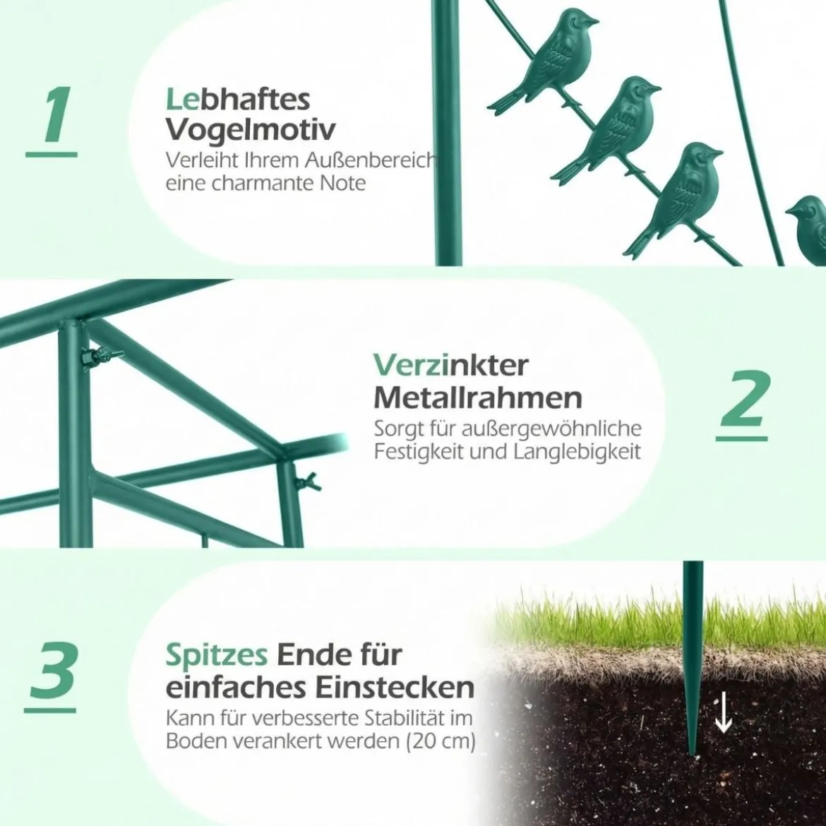 213 cm Gartenlauben-Futterstation robuster Gartenbogen mit Wasserschale Gittertablett Fettfutterspender Grün