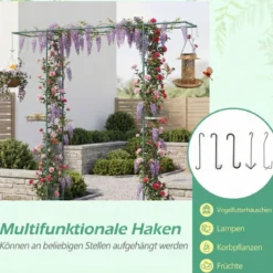 213 cm Gartenlauben-Futterstation robuster Gartenbogen mit Wasserschale Gittertablett Fettfutterspender Grün