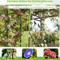213 cm Gartenlauben-Futterstation robuster Gartenbogen mit Wasserschale Gittertablett Fettfutterspender Schwarz