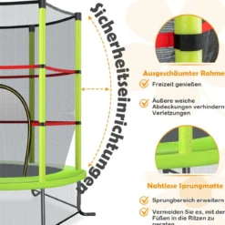 Ø165cm Gartentrampolin mit Sicherheitsnetz Trampolin bis 135KG Belastbar für Kinder ab 3 Jahre