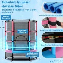 Ø165cm Gartentrampolin mit Sicherheitsnetz Trampolin bis 135KG Belastbar für Kinder ab 3 Jahre