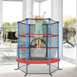 Ø165cm Gartentrampolin mit Sicherheitsnetz Trampolin bis 135KG Belastbar für Kinder ab 3 Jahre