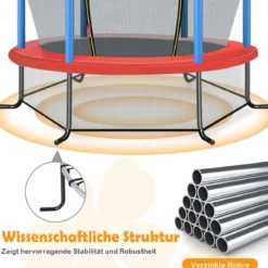 Ø165cm Gartentrampolin mit Sicherheitsnetz Trampolin bis 135KG Belastbar für Kinder ab 3 Jahre