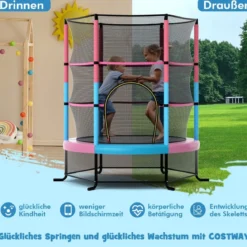 Ø165cm Gartentrampolin mit Sicherheitsnetz Trampolin bis 135KG Belastbar für Kinder ab 3 Jahre