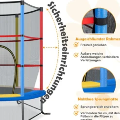 Ø165cm Gartentrampolin mit Sicherheitsnetz Trampolin bis 135KG Belastbar für Kinder ab 3 Jahre