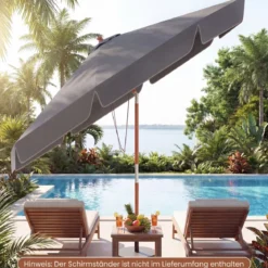 300 cm gezackter Sonnenschirm Marktschirm mit Neigemechanismus Gartenschirm mit Holzstab Graun/Braun/Beige