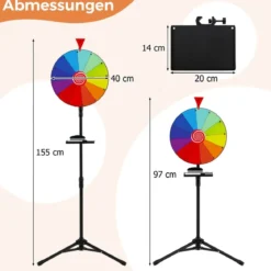 Ø 40 cm Glücksrad mit Dreibein-Bodenständer Höhenverstellbares Preisrad mit Ablage